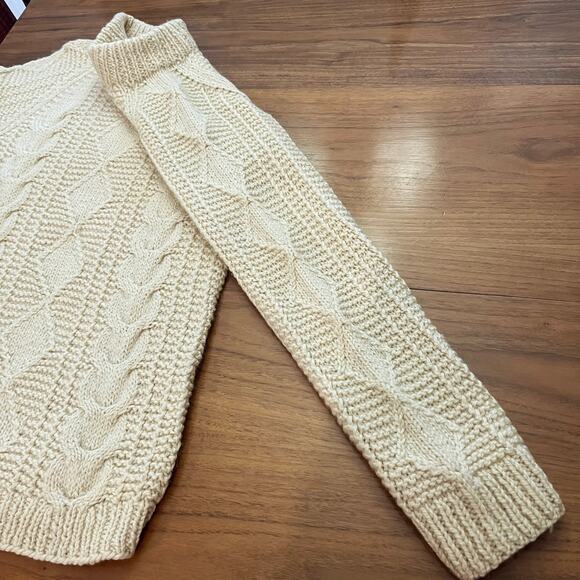Fisherman Sweater Unisex Size M Crewneck Cable Knit Diamond Cream Wool Natural - Picture 5 of 9